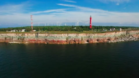 Aerial view of The Old Lighthouse and the wind turbines Stock-Footage 87668281