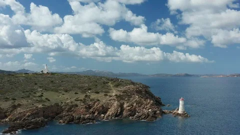 Aerial view of the old lighthouse in cala granu,emerald coast,sardinia Stock-Footage 127304241