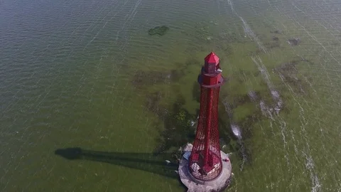 Aerial view of a old lighthouse Stock Footage 77156421
