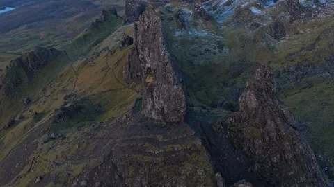 Aerial view of old man of storr on the isle of skye in scotland 库存影片 334059783