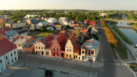 Aerial view of the Old Market square in the town of Kedainiai, Lithuania 스톡 동영상 201493291