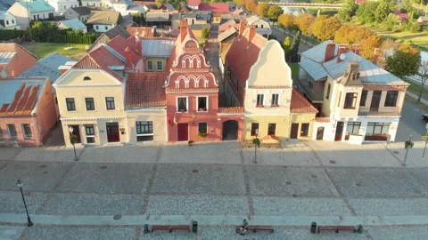 Aerial view of the Old Market square in the town of Kedainiai, Lithuania Stockbeeldmateriaal 202048211