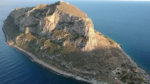 Aerial view of the old medieval castle town of Monemvasia in Lakonia of Pelop Stock Footage 151968246