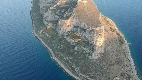 Aerial view of the old medieval castle town of Monemvasia in Lakonia of Pelop Stock Footage 151978124