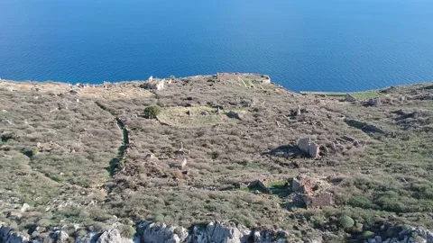 Aerial view of the old medieval castle town of Monemvasia in Lakonia of Pelop Stock Footage 152004340