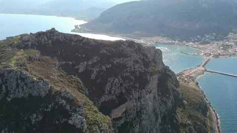 Aerial view of the old medieval castle town of Monemvasia in Lakonia of Pelop Stock Footage 152005375