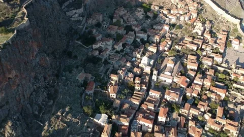 Aerial view of the old medieval castle town of Monemvasia in Lakonia of Pelop Stock Footage 152047810