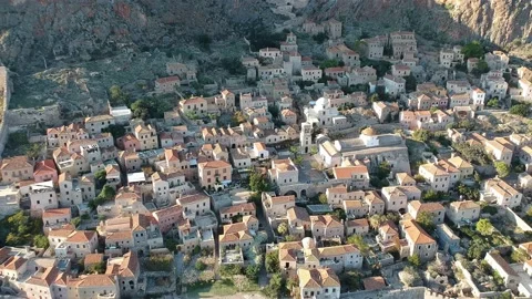 Aerial view of the old medieval castle town of Monemvasia in Lakonia of Pelop Stock Footage 152050237