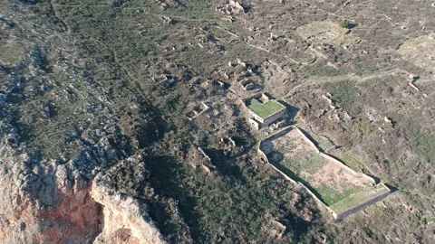 Aerial view of the old medieval castle town of Monemvasia in Lakonia of Pelop Stock Footage 152050987