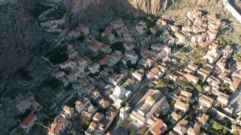 Aerial view of the old medieval castle town of Monemvasia in Lakonia of Pelop Stock Footage 152052543