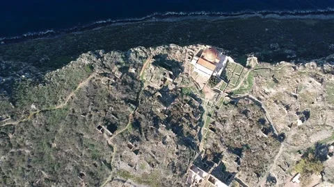 Aerial view of the old medieval castle town of Monemvasia in Lakonia of Pelop Stock Footage 152053950