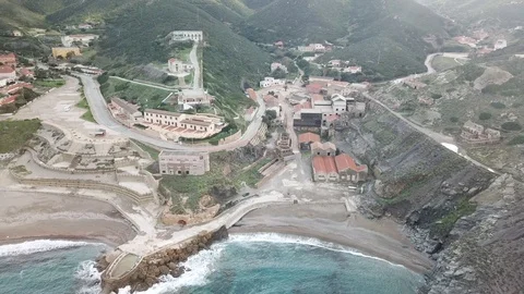 Aerial view of the old mines with the beach in front view Stock-Footage 101430528