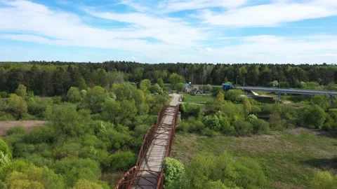 Aerial view of the old Prussian bridge in Talpaki village, Russia Stock Footage 130577279