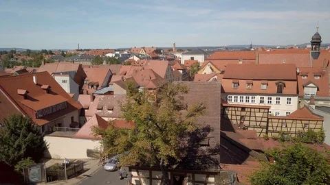 Aerial view of old rooftops in Bamberg, Germany Stock Footage 125500435