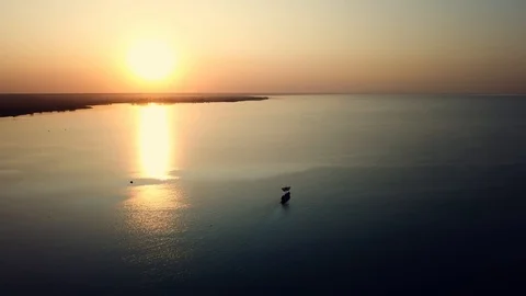 Aerial view of old sailing ship at sunset 스톡 동영상 127111447