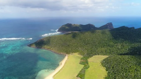 Aerial view of Old Settlement Beach location on Lord Howe Island, Australia Stock Footage 86424852