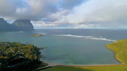 Aerial view from Old Settlement Beach to Lagoon, Lord Howe Island,NSW,Australia Stock Footage 93379648