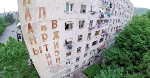 Aerial view of old soviet buildings Stock Footage 64799117