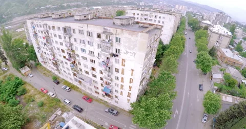 Aerial view of old soviet buildings Stock Footage 64799149