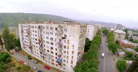 Aerial view of old soviet buildings Stock Footage 64799738