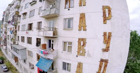 Aerial view of old soviet buildings Stock Footage 64800196