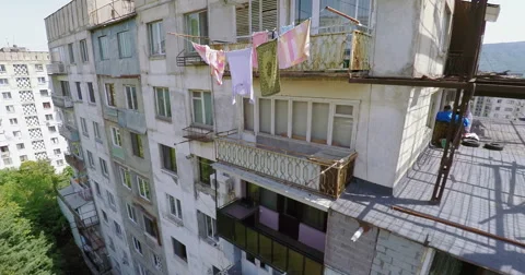 Aerial view of old soviet buildings Stock Footage 64800212