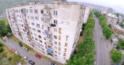 Aerial view of old soviet buildings Stock Footage 64800289
