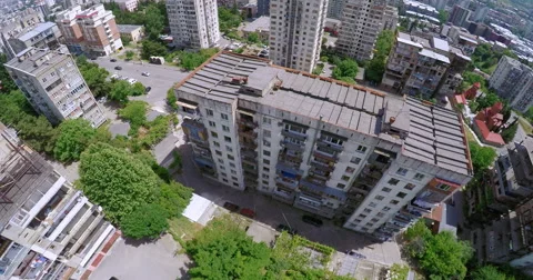 Aerial view of old soviet buildings Stock Footage 64800659