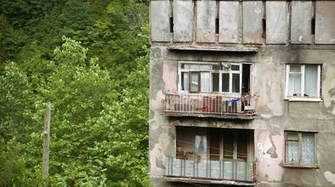 Aerial view of old soviet buildings Stock Footage 64800728