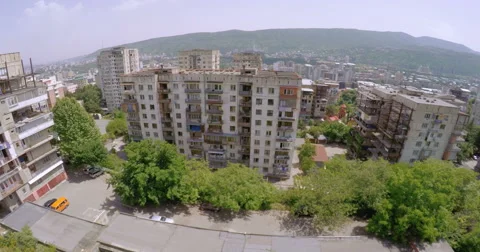 Aerial view of old soviet buildings Stock Footage 64801027