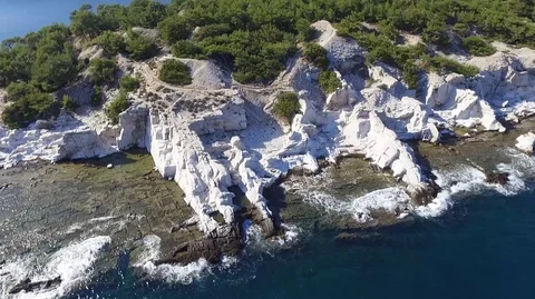 Aerial view of old stone quarry  in  Thassos Island in Greece Stock Footage 94444932