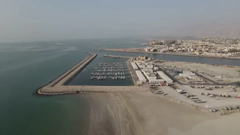 Aerial view of the old town and beach of Ras al Khaimah Emirates, United Stock Footage 153391808