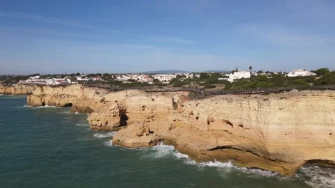 Aerial view of the old town and beach of Carvoeiro Video stock 167786733
