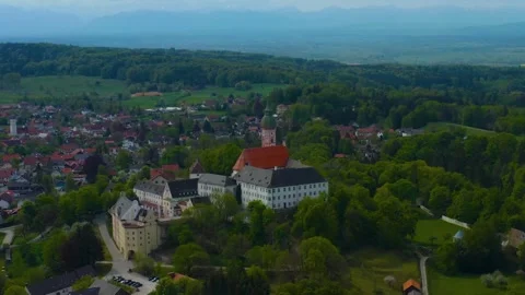 Aerial view of the  old town and monastery Andechs Vídeos de archivo 337410039