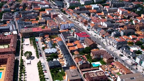 Aerial view of the old town and city Collado Villalba Stock Footage 339034265