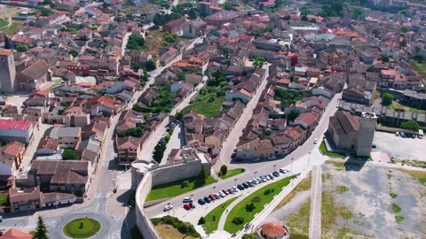 Aerial view of the old town and city Cuellar in Spain Stock Footage 339034648