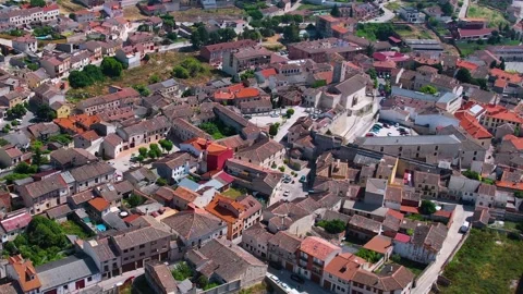 Aerial view of the old town and city Cuellar in Spain Stock Footage 339034778