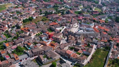 Aerial view of the old town and city Cuellar in Spain Stock Footage 339034779