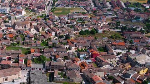 Aerial view of the old town and city Cuellar in Spain Stock Footage 339034896