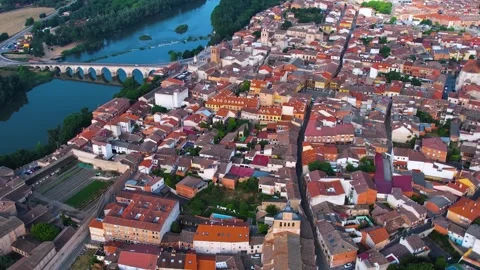 Aerial view of the old town and city Tordesillas i Stock Footage 339036156
