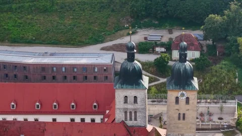 Aerial View Of The Old Town and monastery in Plankstetten In Bavaria Видео 339102404