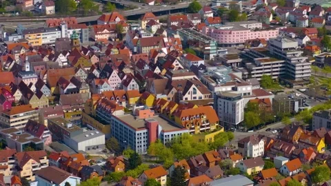 Aerial view of the old town and city Aalen in Germany Video stock 339632084