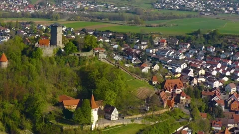 Aerial view of the old town and city Beilstein in south Germany Video stock 339632684