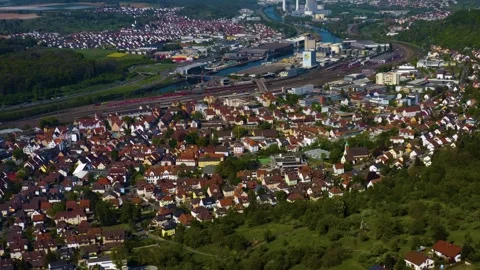 Aerial view of the old town and city Plochingen Video stock 339634251