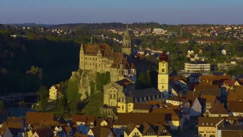 Aerial view of the old town and city Sigmaringen in Germany Video stock 339635013