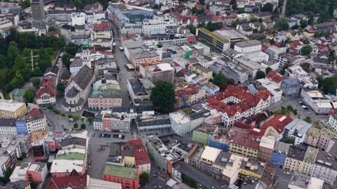 Aerial view of the old town and city Rosenheim in Bavaria Stock Footage 339780500