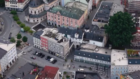 Aerial view of the old town and city Rosenheim in Bavaria Stock Footage 339780519