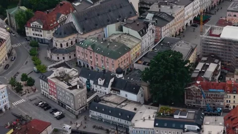 Aerial view of the old town and city Rosenheim in Bavaria Stock Footage 339780594