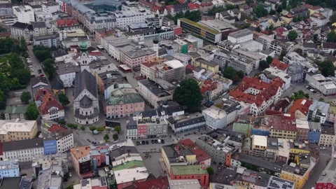 Aerial view of the old town and city Rosenheim in Bavaria Stock Footage 339780664