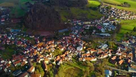 Aerial view of the old town and city Reichelsheim Stock Footage 340854079